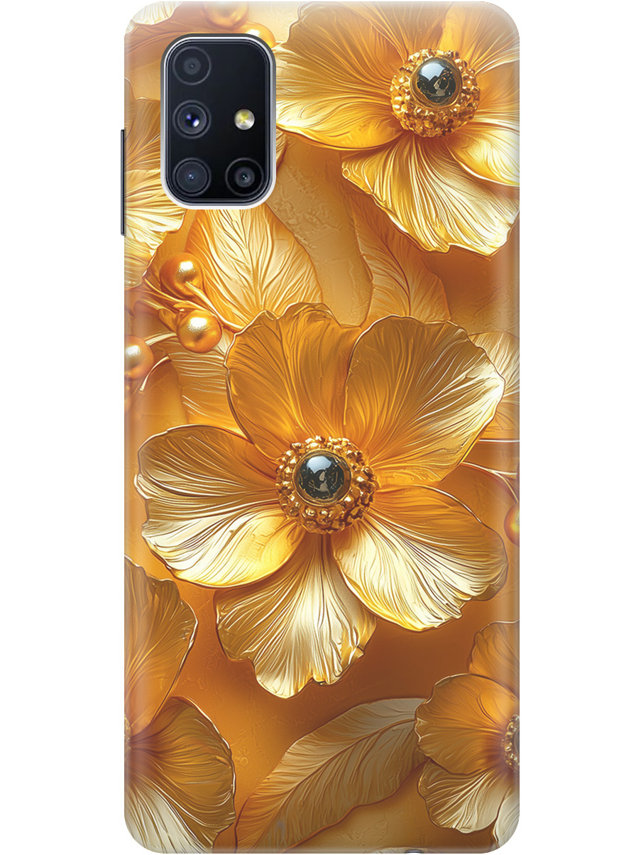 

Силиконовый чехол на Samsung Galaxy M51 с принтом "Золотые цветы", Прозрачный;золотистый;черный, 723412523
