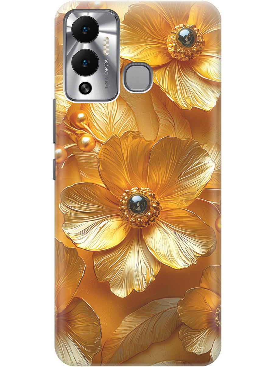 

Силиконовый чехол на Infinix Hot 12 Play NFC с принтом "Золотые цветы", 743694423