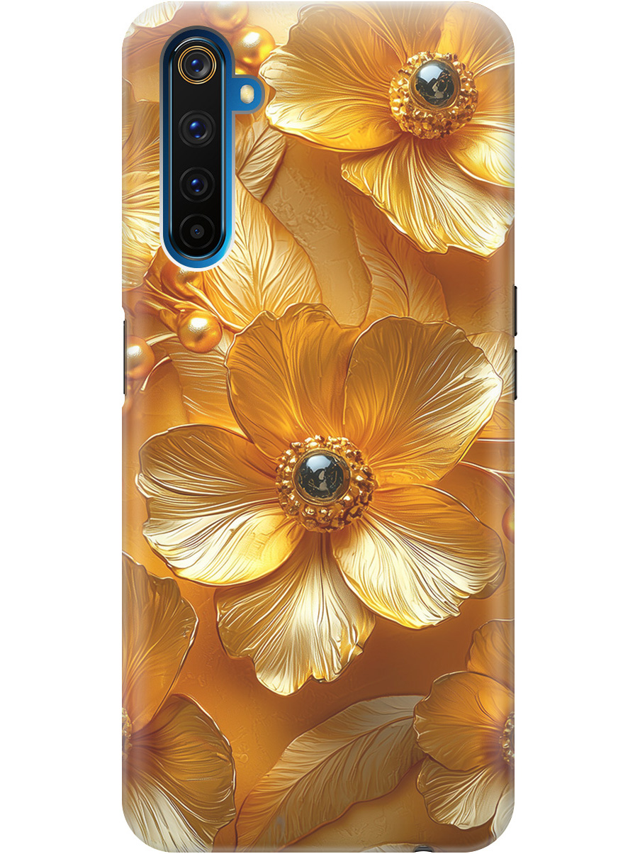 

Силиконовый чехол на realme 6 Pro с принтом "Золотые цветы", Прозрачный;золотистый;черный, 726149523