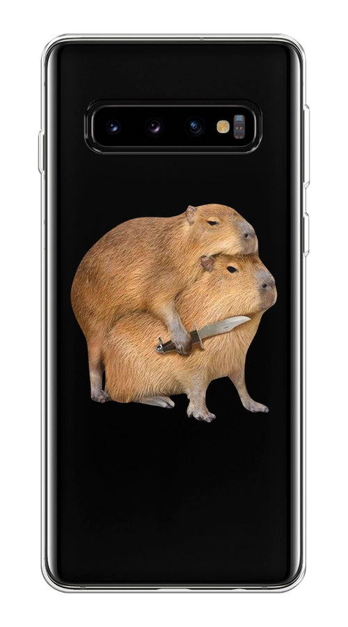 

Чехол на Samsung Galaxy S10 Plus "Капибара с ножом", Бежевый, 27150-1