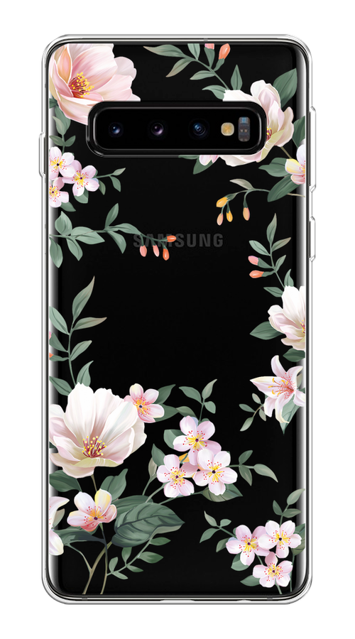 

Чехол на Samsung Galaxy S10 Plus "Beautiful white flowers", Бежевый;зеленый, 27150-1