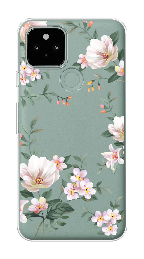 

Чехол на Google Pixel 5A "Beautiful white flowers", Бежевый;зеленый, 271050-1