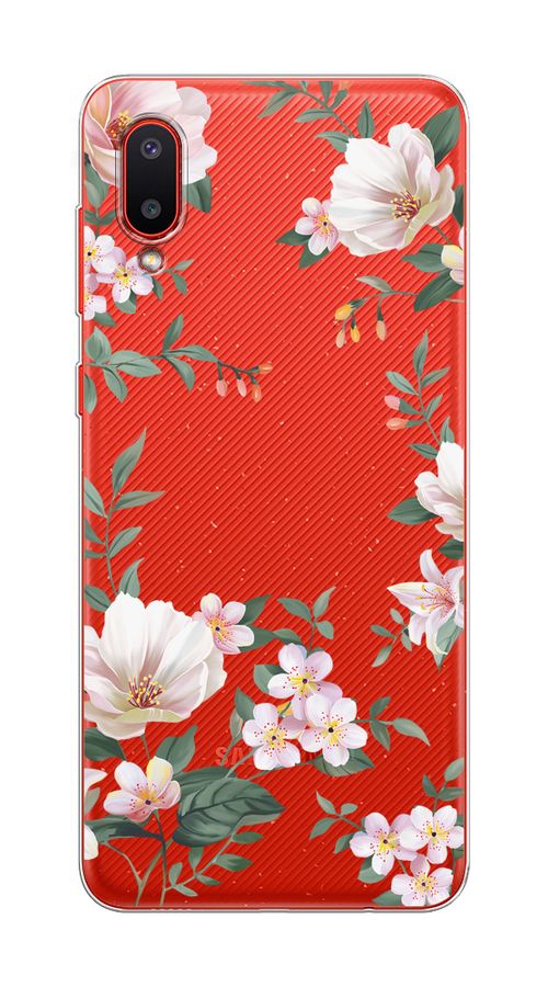 

Чехол на Samsung Galaxy A02 "Beautiful white flowers", Бежевый;зеленый, 2102550-1