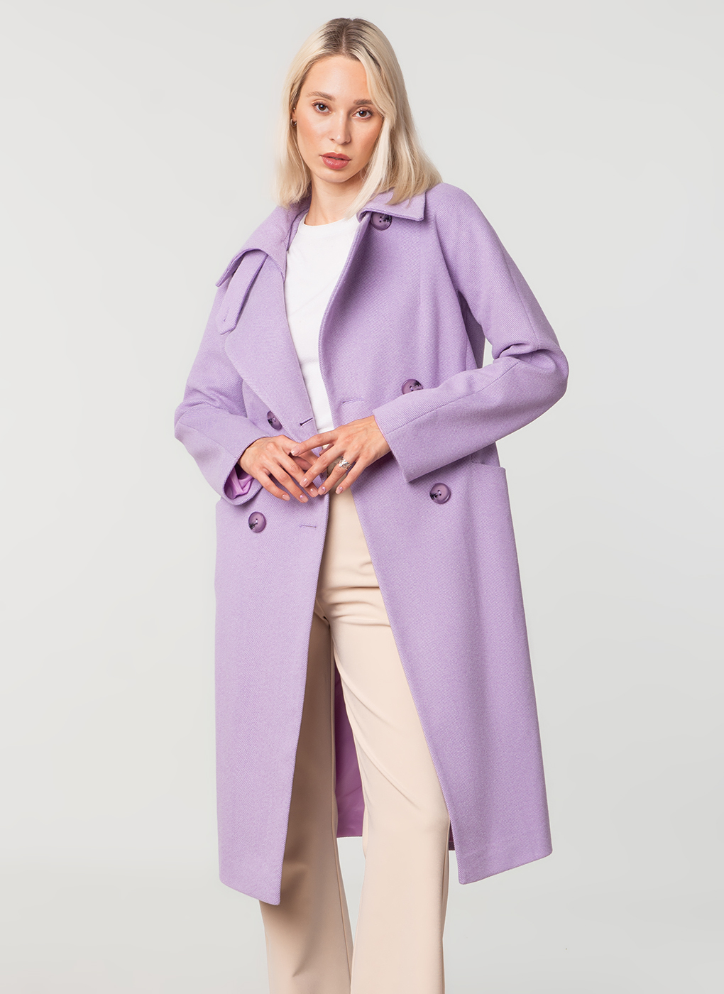 Пальто женское Sezalto 60195 фиолетовое 44 RU