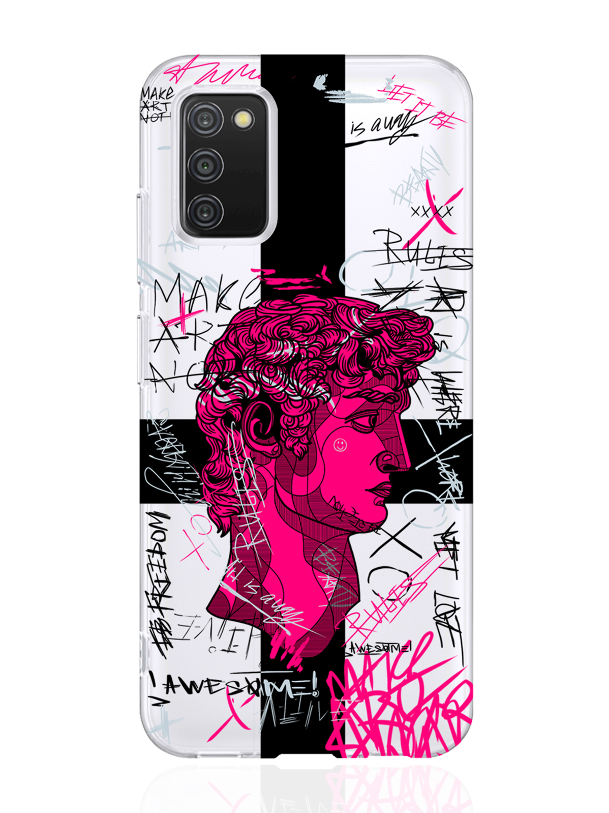 

Чехол MustHaveCase для Samsung Galaxy A03s Голова Давида граффити прозрачный, Прозрачный;розовый;черный, Samsung Galaxy A03s Голова Давида граффити