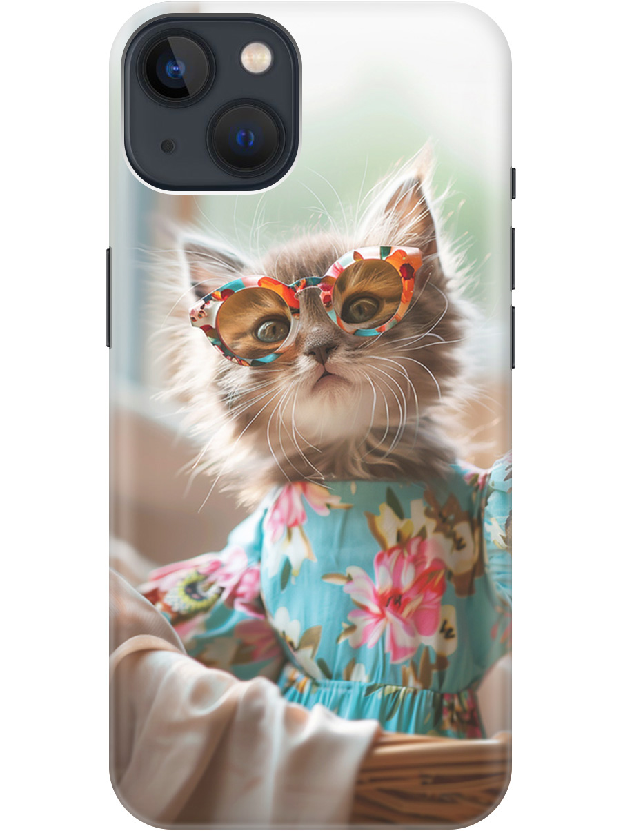 

Силиконовый чехол на Apple iPhone 14 Plus с рисунком "Кошечка в голубом платье", Белый;голубой;серый, 20000252