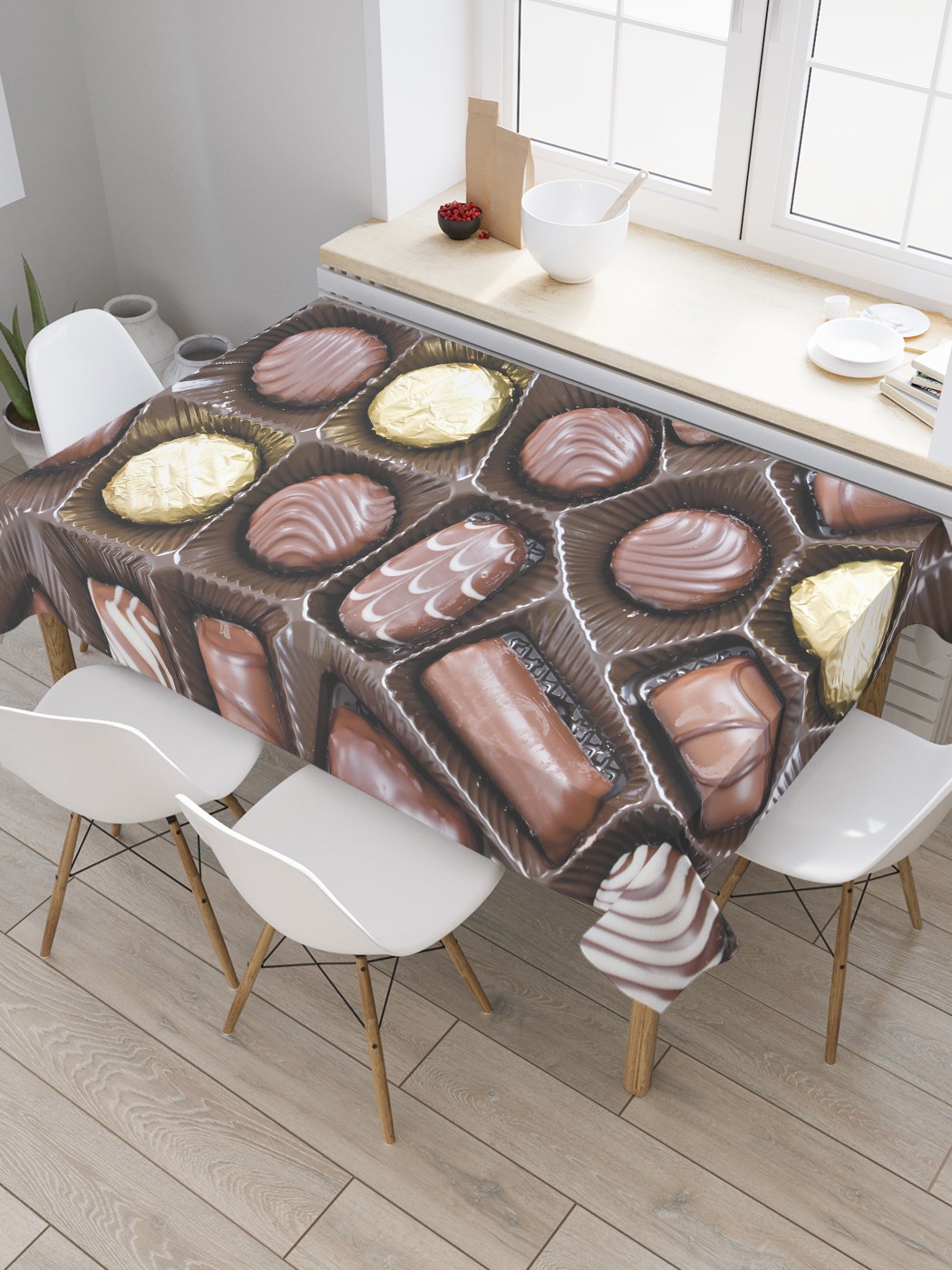 

Скатерть прямоугольная JoyArty "Сладкие конфеты" из сатена, 120x145 см, Сладкие конфеты