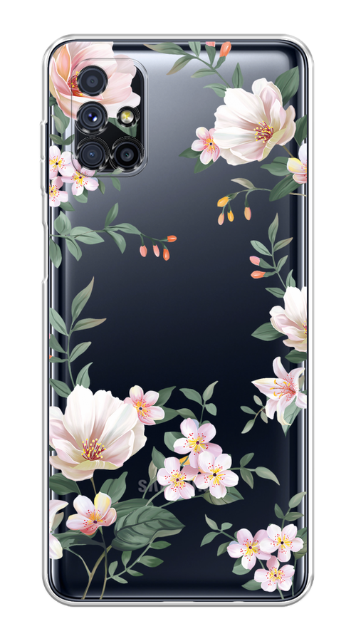 

Чехол на Samsung Galaxy M51 "Beautiful white flowers", Бежевый;зеленый, 2101550-1