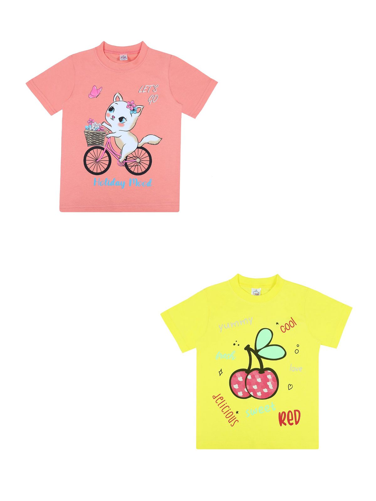 

Футболка для девочек Bonito kids 2 шт. цв. персиковый, лимонный р.110 6495-01, 6495-01