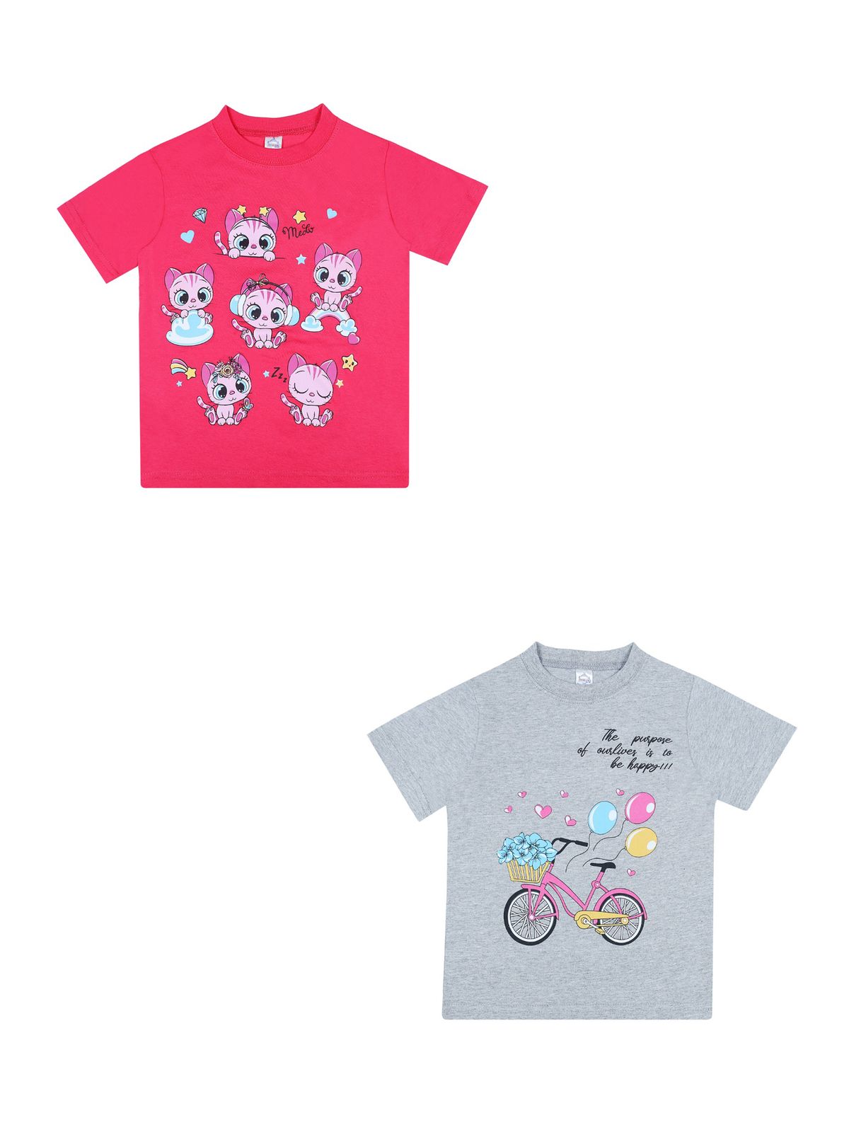 

Футболка для девочек Bonito kids 2 шт. цв. малиновый, серый меланж р.116 6493-01, 6493-01