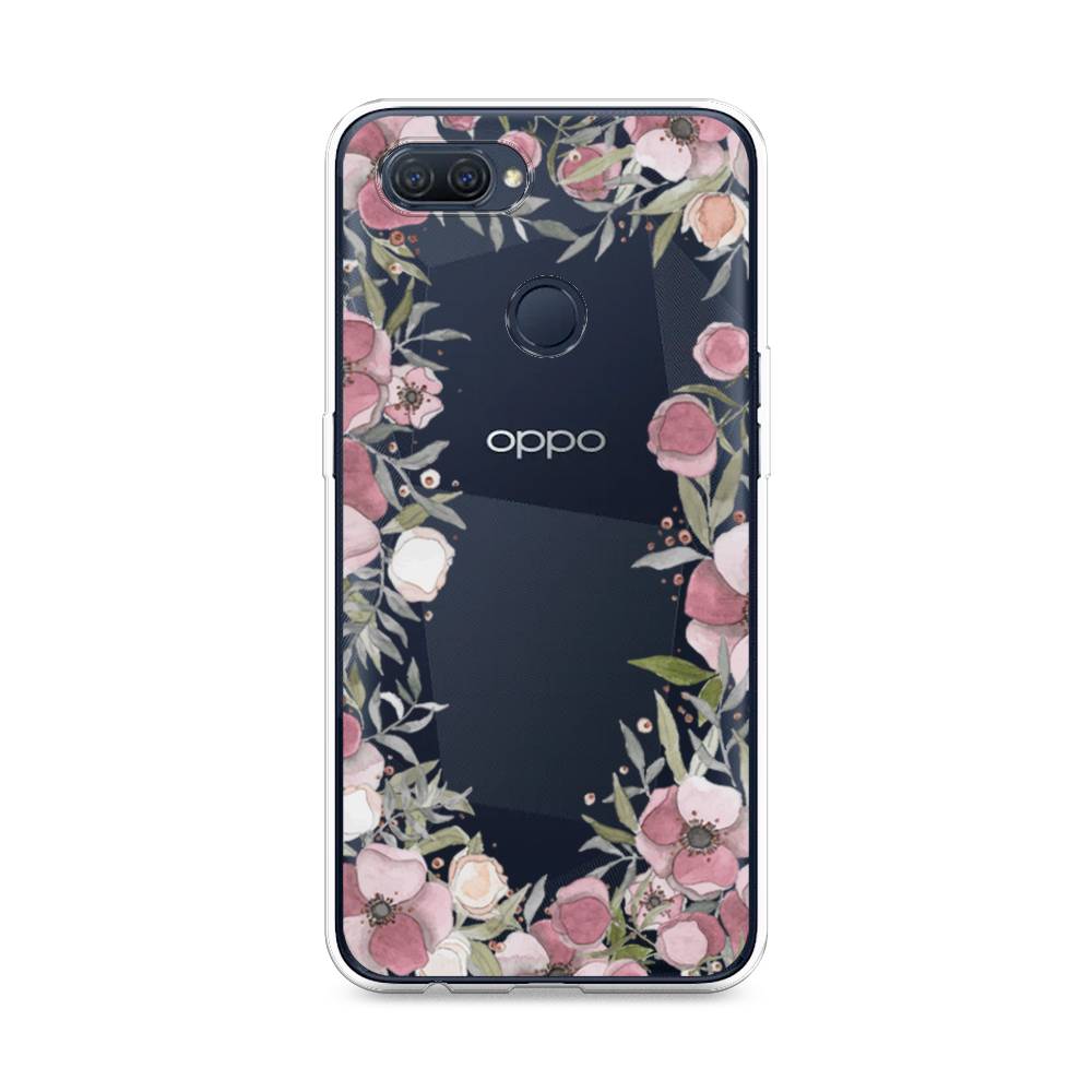 фото Силиконовый чехол "розовая цветочная рамка" на oppo a12 awog