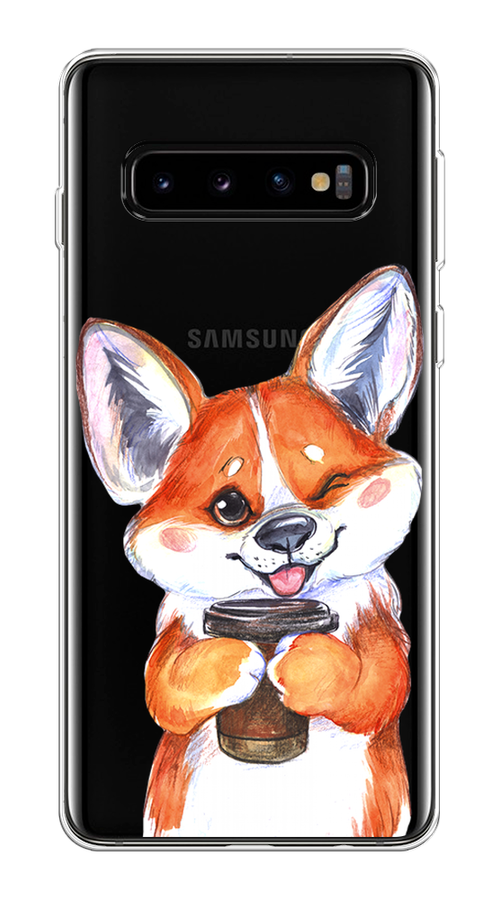 

Чехол на Samsung Galaxy S10 Plus "Корги с кофе", Оранжевый;белый, 27150-4