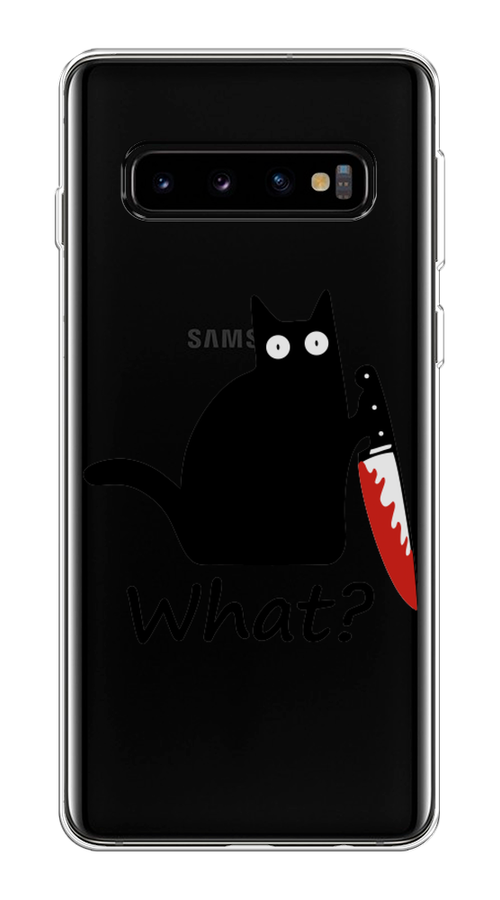 

Чехол на Samsung Galaxy S10 Plus "Котик с ножом", Черный;красный, 27150-6
