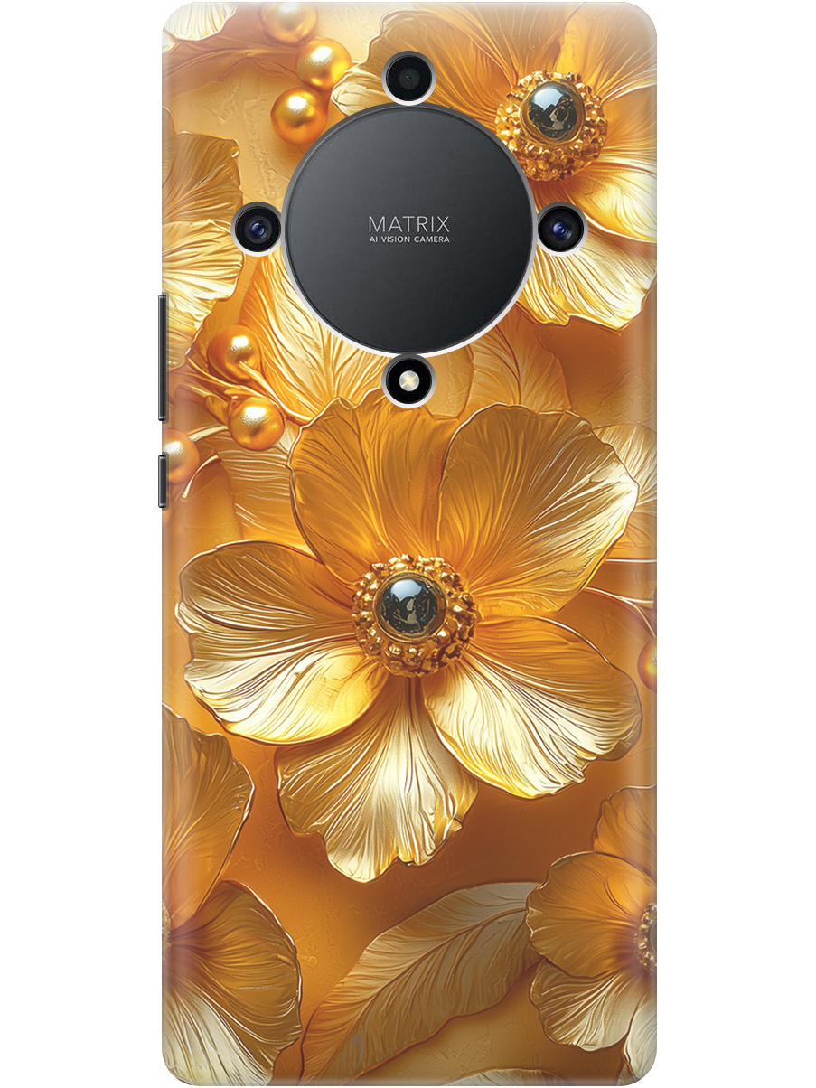 

Силиконовый чехол на Honor X9a / Magic5 Lite с принтом "Золотые цветы", Прозрачный;золотистый;черный, 769394723