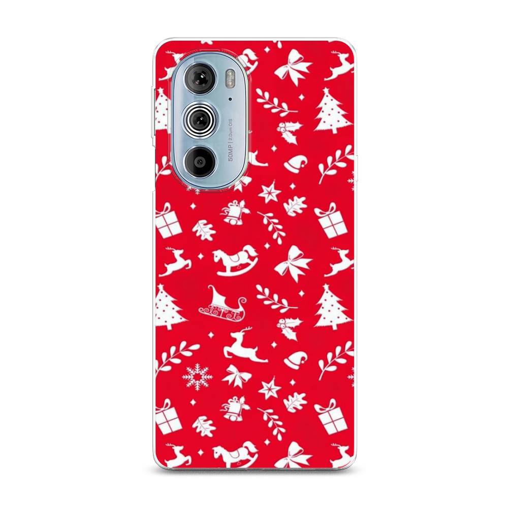 

Чехол на Motorola Edge 30 Pro "Красный новогодний фон", Красный;белый, 243350-5