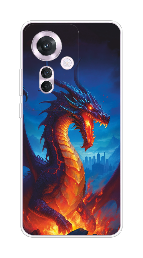 

Чехол на Oppo Reno 11F "Дракон над лавой", Оранжевый;коричневый;синий, 2516650-1