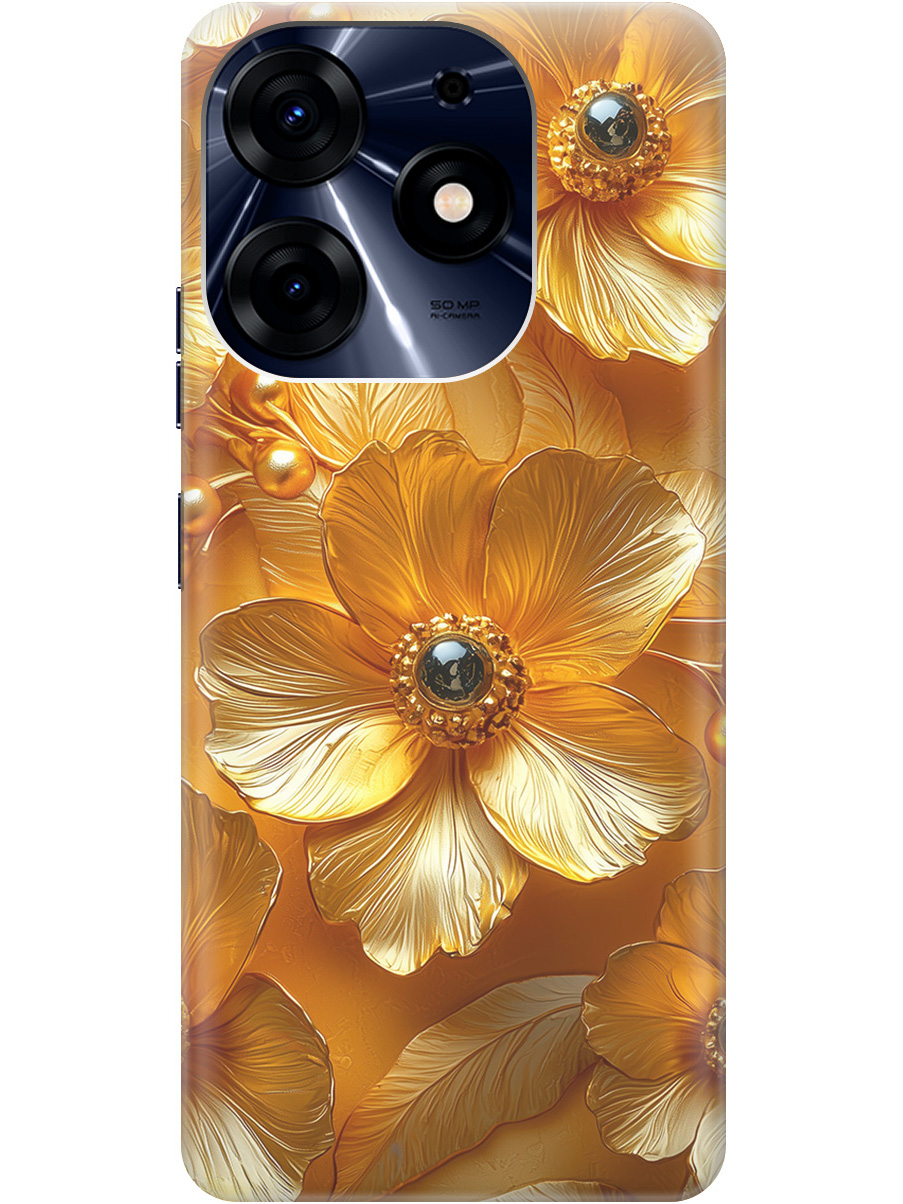 

Силиконовый чехол на Tecno Spark 10 Pro с принтом "Золотые цветы", Прозрачный;золотистый;черный, 768742623