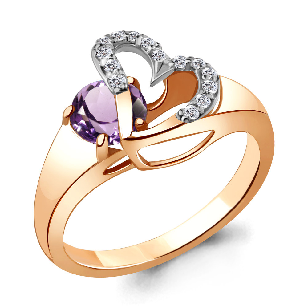 

Кольцо из серебра с аметистом\фианитом Aquamarine Aquamarine 6916404А_925_з р, 6916404А_925_з