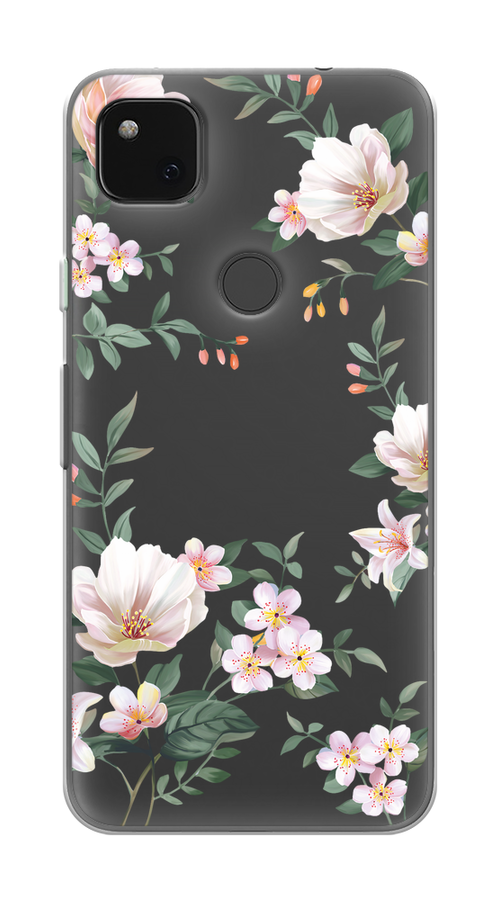 

Чехол на Google Pixel 4A "Beautiful white flowers", Бежевый;зеленый, 270650-1