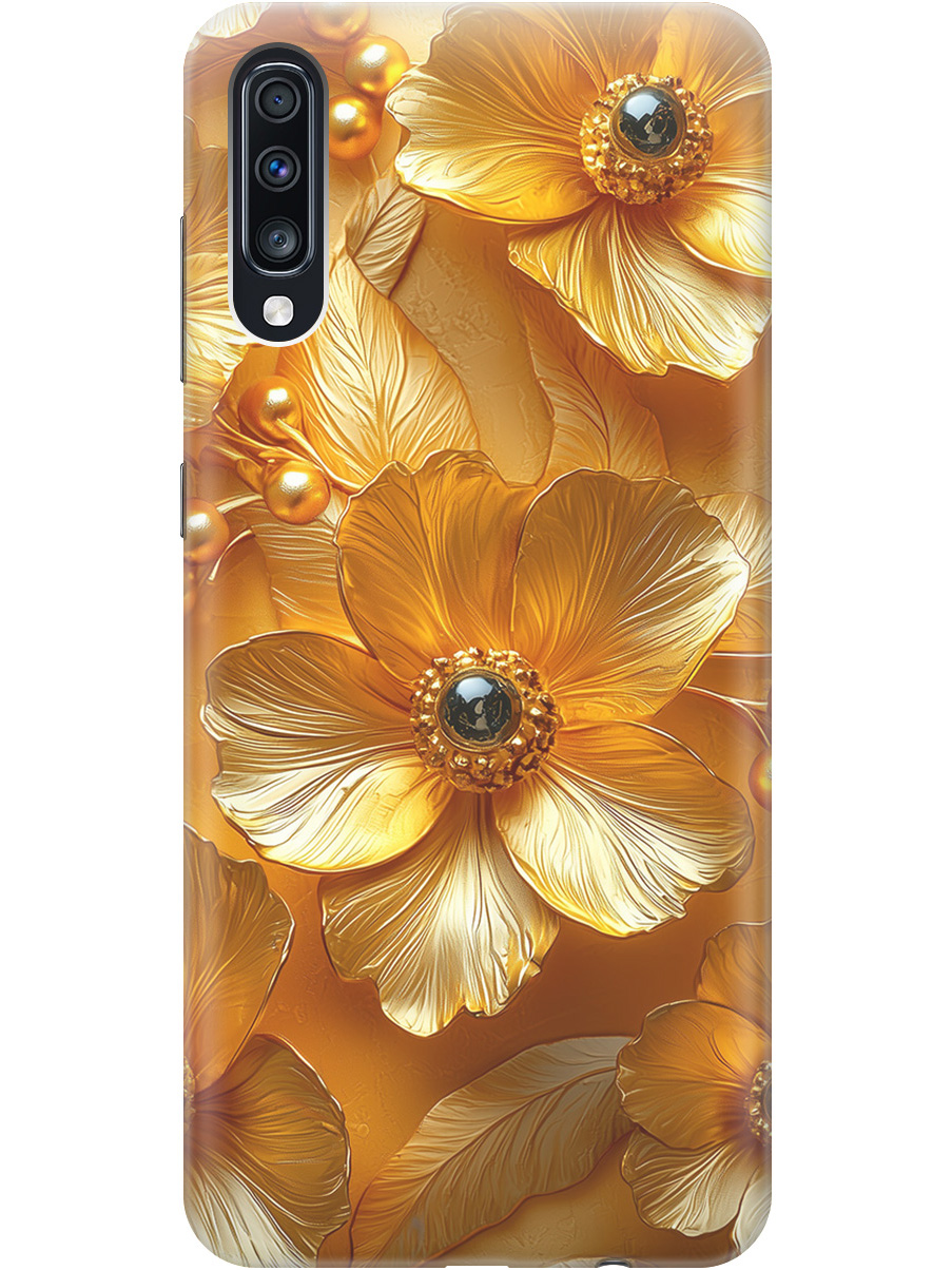 

Силиконовый чехол на Samsung Galaxy A70 / A70s с принтом "Золотые цветы", Прозрачный;золотистый;черный, 720804423