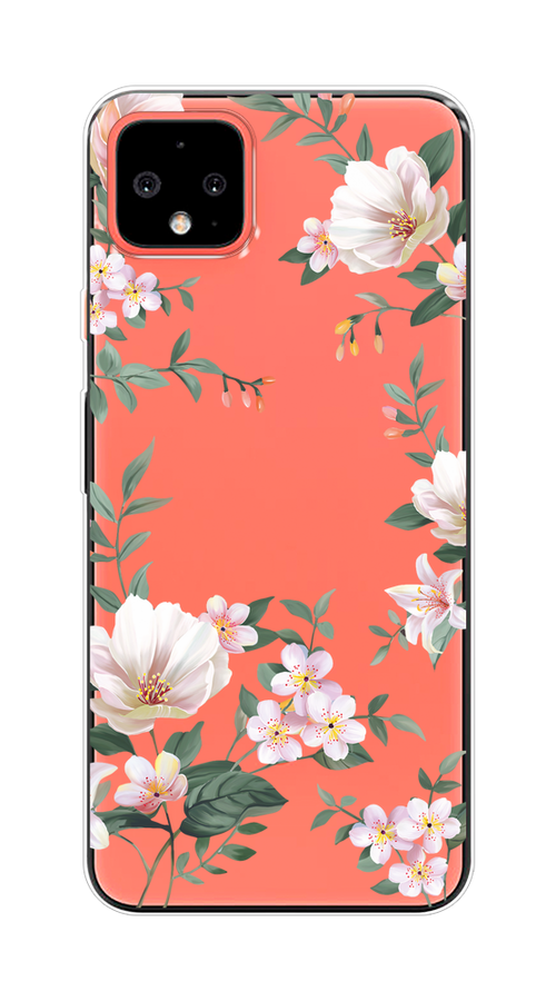 

Чехол на Google Pixel 4 XL "Beautiful white flowers", Бежевый;зеленый, 270550-1
