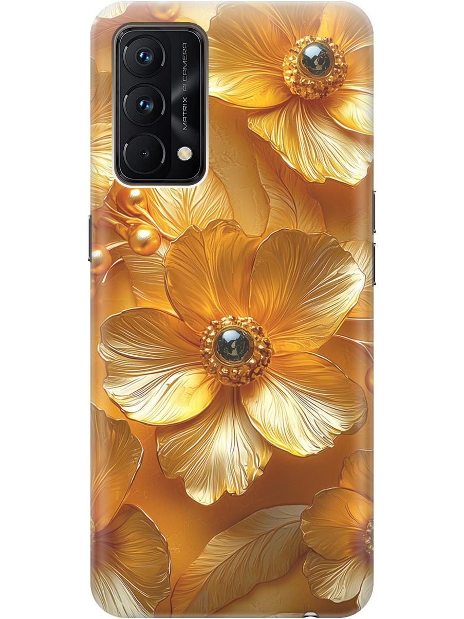 

Силиконовый чехол на Realme GT Master Edition с принтом "Золотые цветы", Прозрачный;золотистый;черный, 740190223