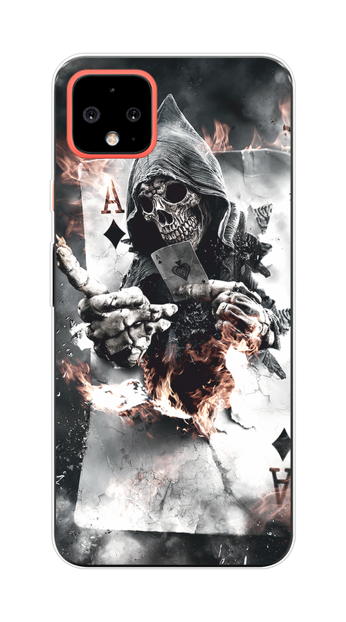 

Чехол на Google Pixel 4 XL "Карты черепа в капюшоне", Белый;серый, 270550-1