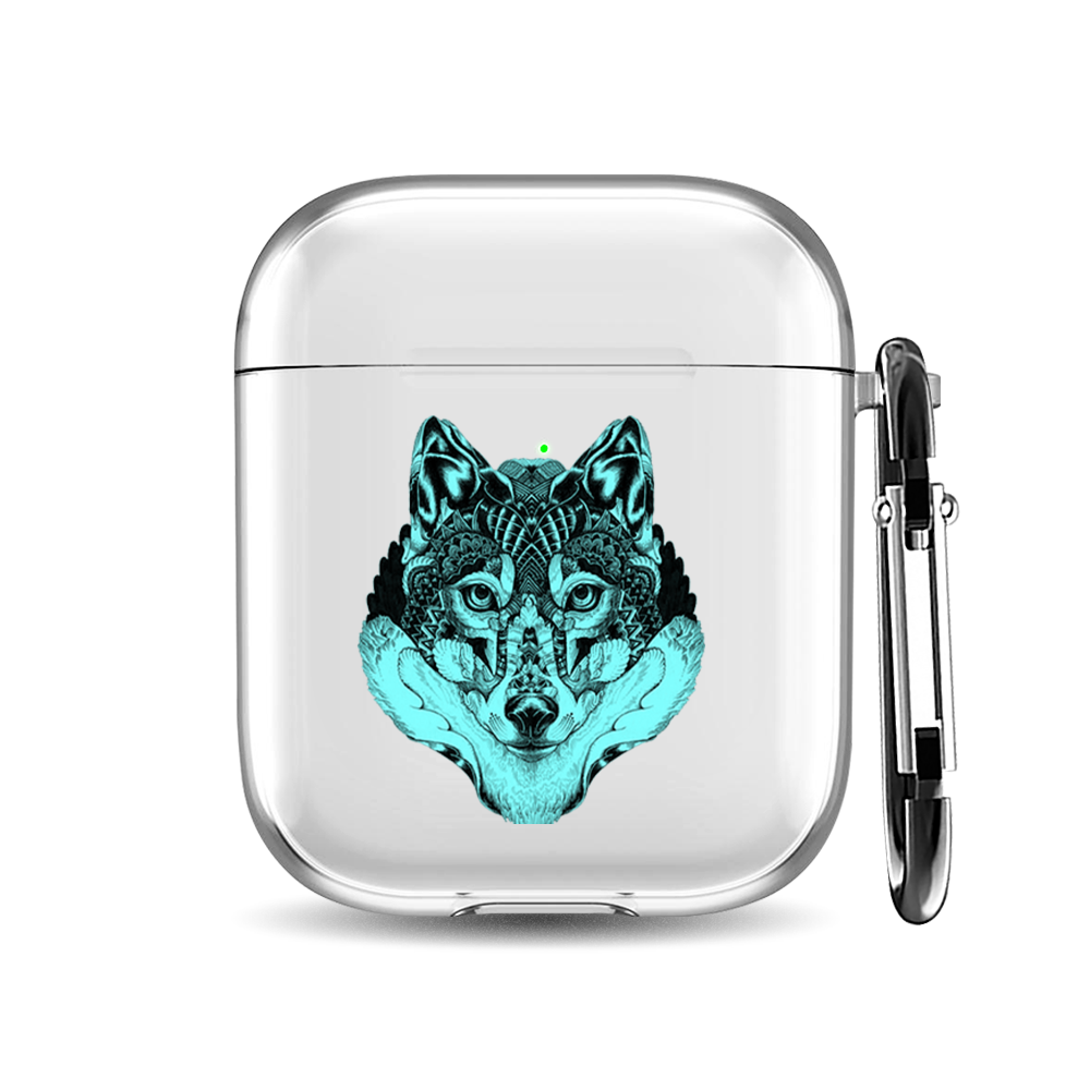 

Силиконовый чехол для наушников Airpods 1/2 "Бирюзовый волк", AIPC-410-9A-1