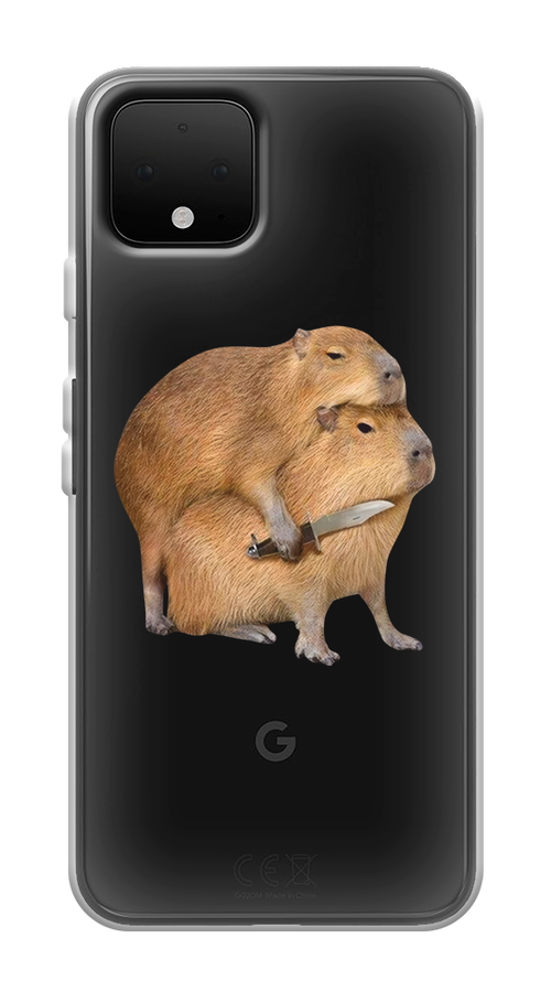 

Чехол на Google Pixel 4 "Капибара с ножом", Бежевый, 270250-1