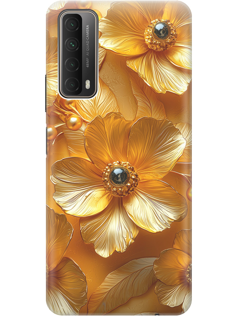 

Силиконовый чехол на Huawei P Smart (2021) с принтом "Золотые цветы", Прозрачный;золотистый;черный, 723603023