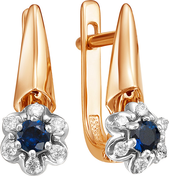 

Серьги женские Vesna jewelry 2415-151-03-00 из красного золота, сапфир/бриллиант, 2415-151-03-00