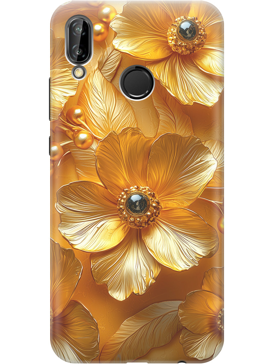 

Силиконовый чехол на Huawei P20 Lite / Nova 3e с принтом "Золотые цветы", Прозрачный;золотистый;черный, 717614223