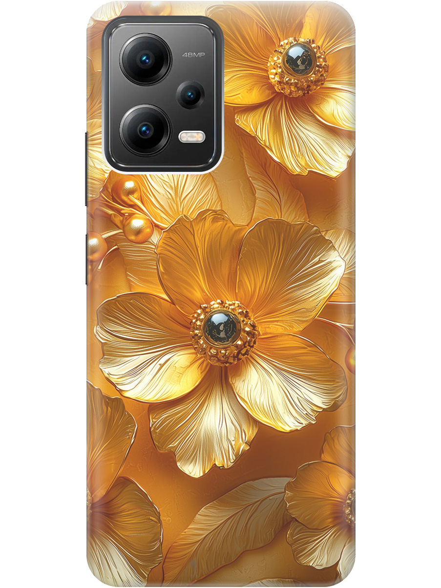 

Силиконовый чехол на Xiaomi Poco X5 5G с принтом "Золотые цветы", Прозрачный;золотистый;черный, 767959623