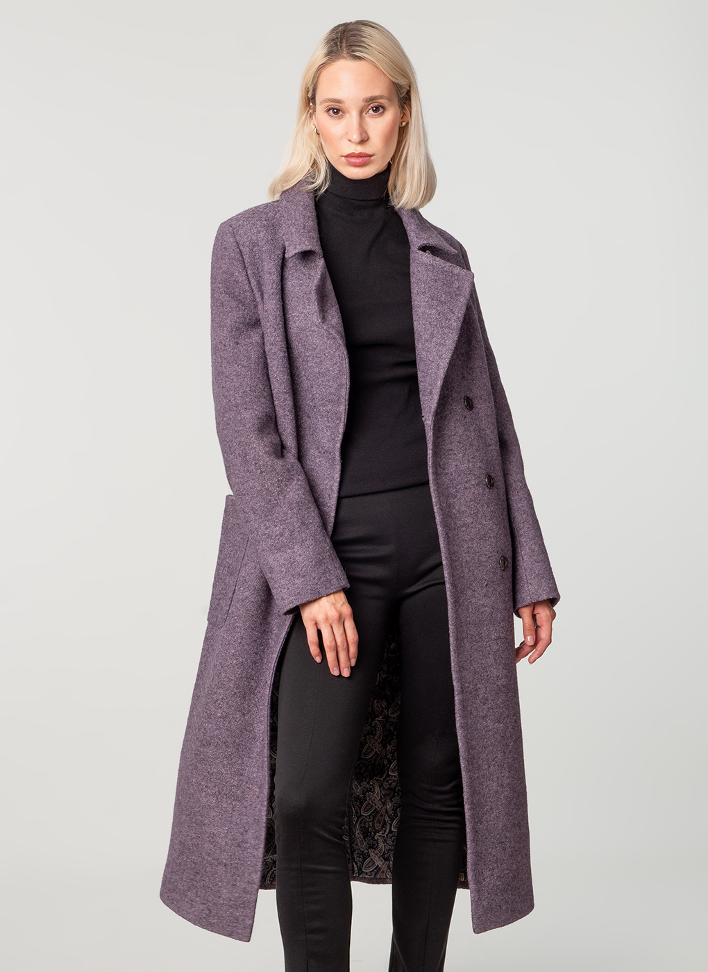 Пальто женское Каляев 37665 фиолетовое 46 RU