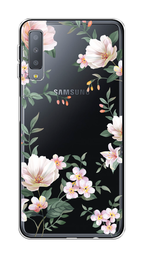 

Чехол на Samsung Galaxy A7 2018 "Beautiful white flowers", Бежевый;зеленый, 26750-1