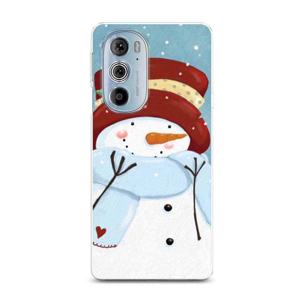 

Чехол на Motorola Edge 30 Pro "Застенчивый снеговик", Голубой;белый;красный, 243350-5