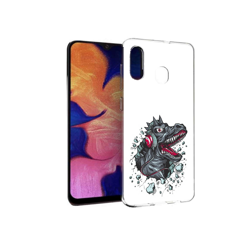 

Чехол MyPads Tocco для Samsung Galaxy A30 Нарисованный динозавр в наушниках, Прозрачный, Tocco