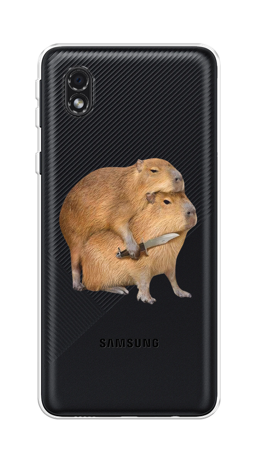 

Чехол на Samsung Galaxy A01 Core "Капибара с ножом", Бежевый, 2101250-1