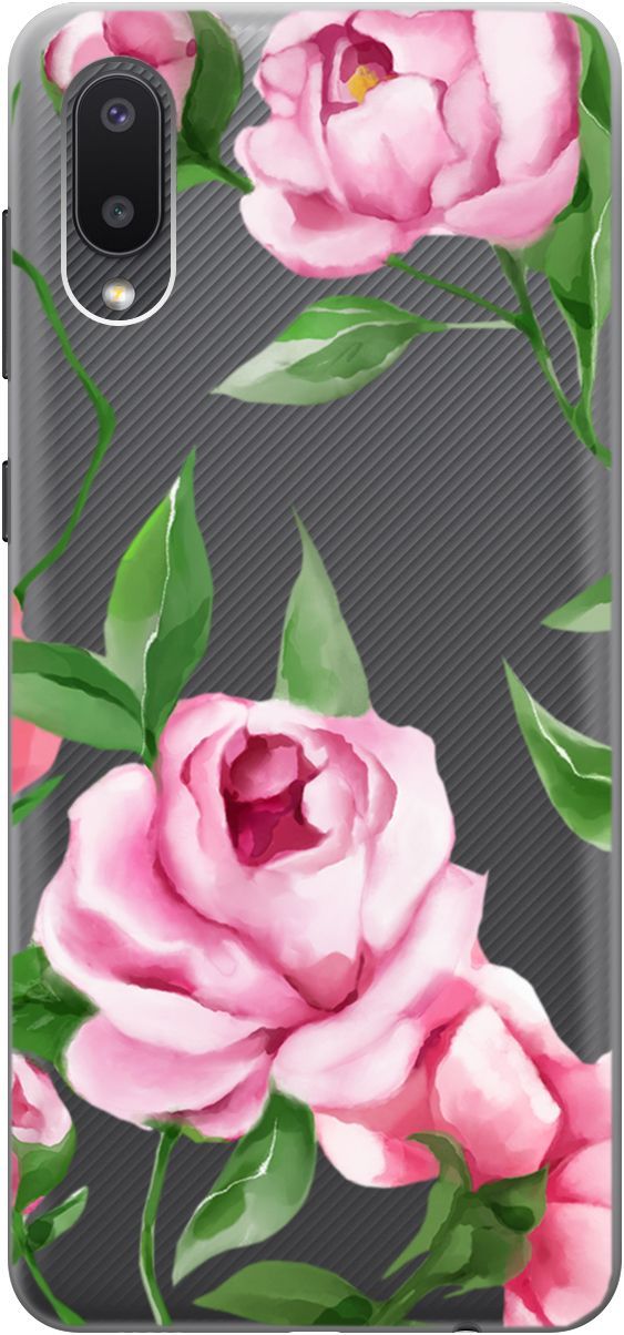 

Чехол на Samsung Galaxy A02 "Amazing Peonies" прозрачный, Прозрачный;розовый, 5342