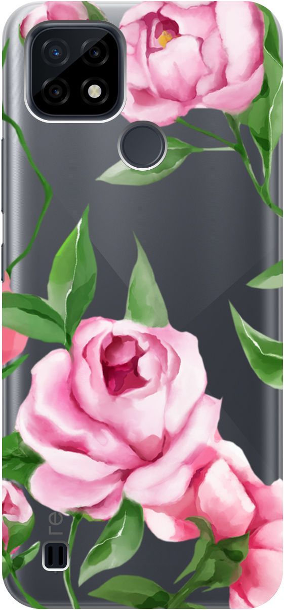 

Силиконовый чехол на realme C21 "Amazing Peonies" прозрачный, Прозрачный;розовый, 5334