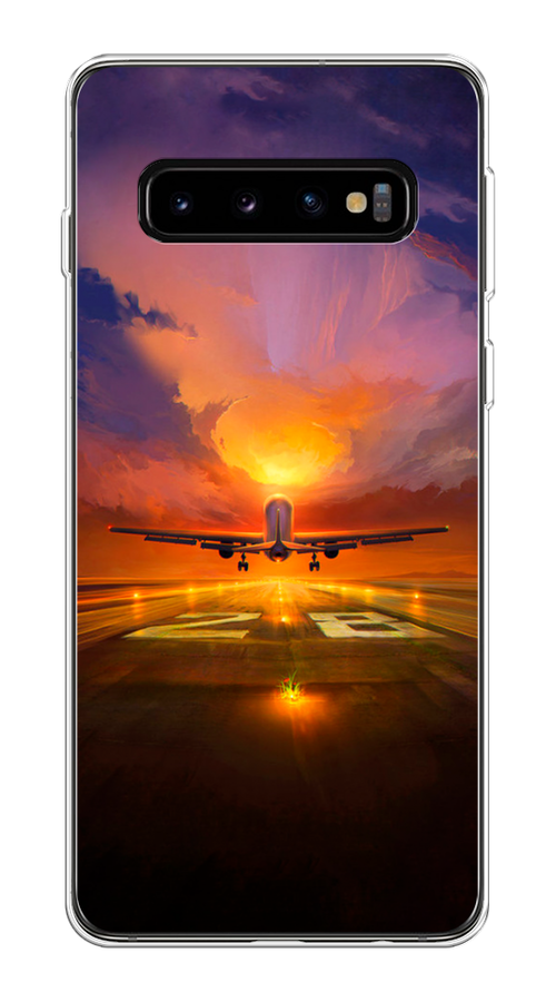 

Чехол на Samsung Galaxy S10 Plus "Самолет на посадке", Оранжевый;синий, 27150-6