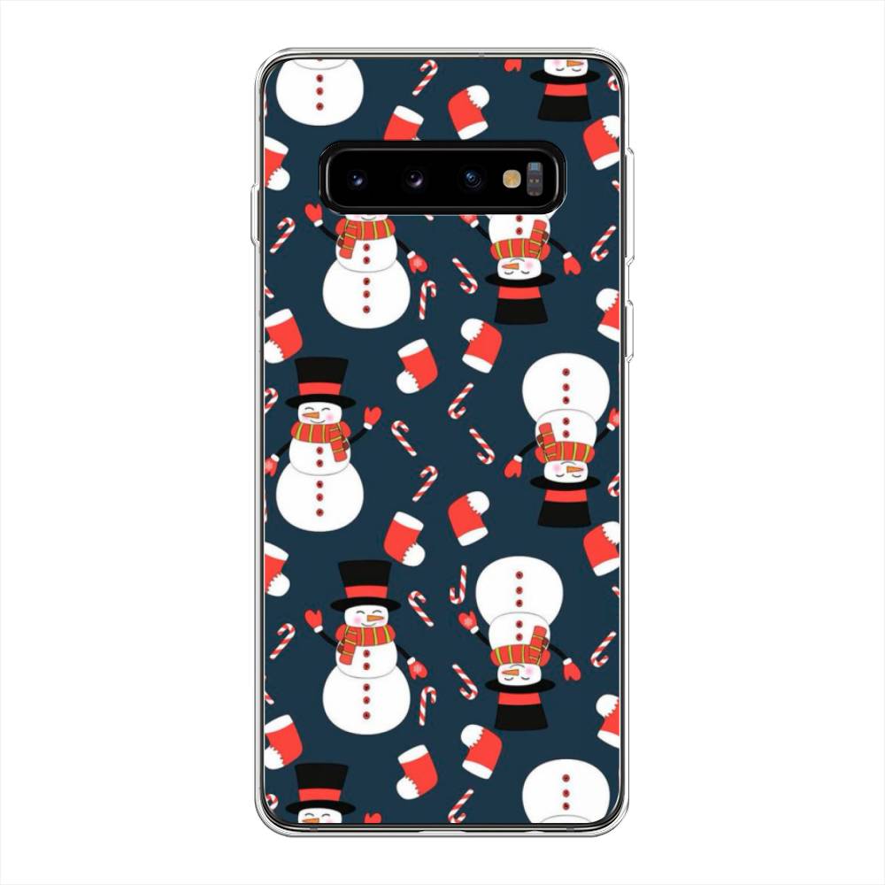 

Чехол на Samsung Galaxy S10 Plus "Синие снеговики", Синий;белый;красный, 27150-5