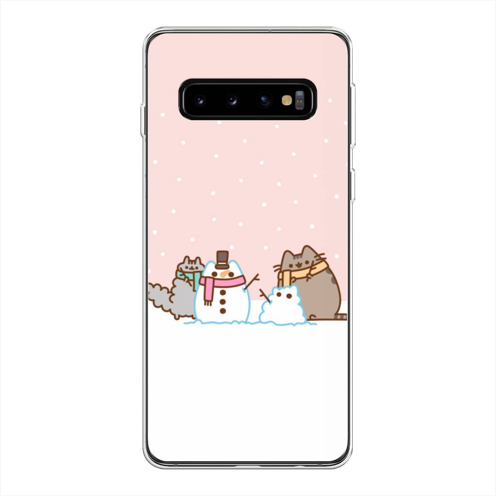 

Чехол на Samsung Galaxy S10 Plus "Котики в снегу", Розовый;белый;серый, 27150-5