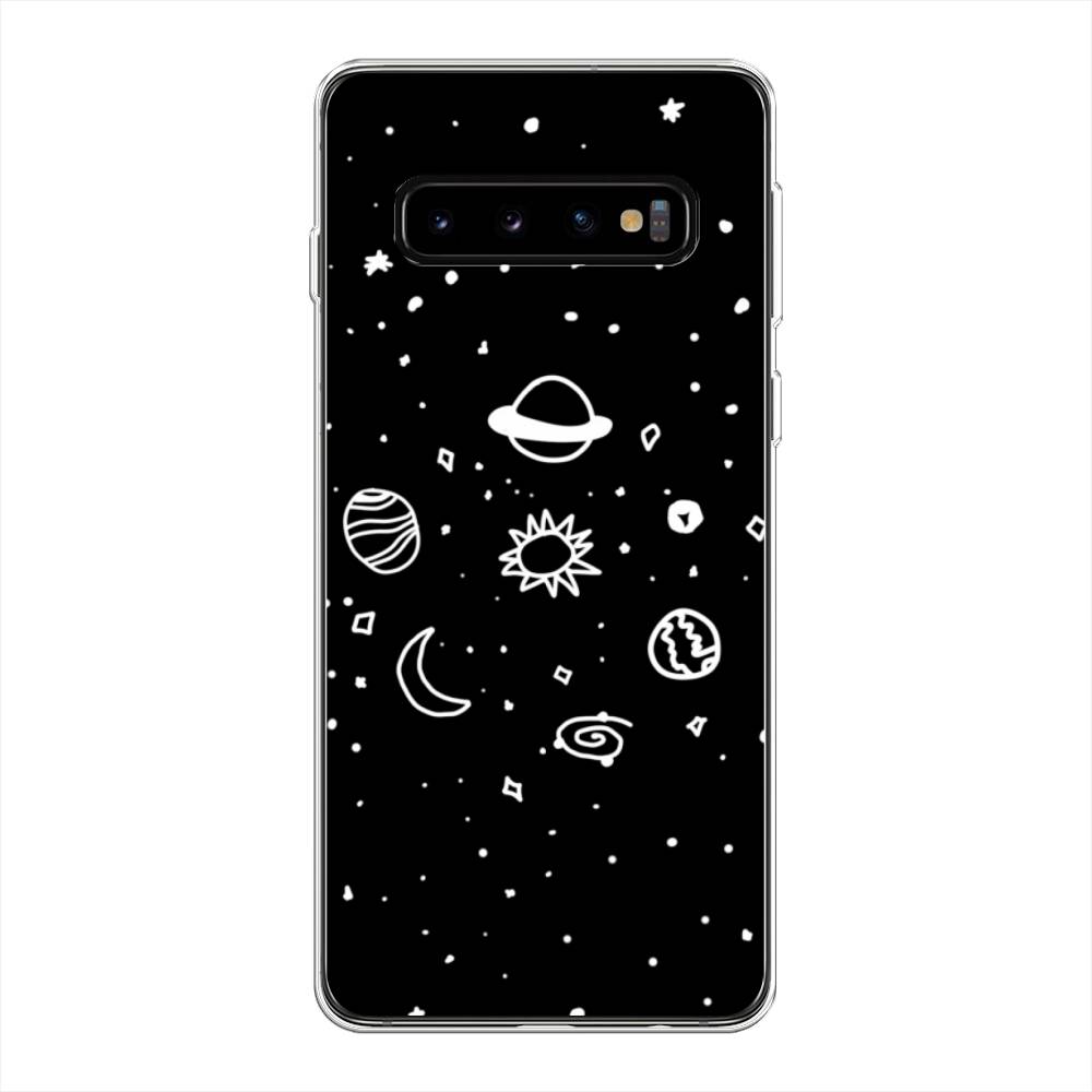 

Чехол на Samsung Galaxy S10 Plus "Дудл солнечной системы", Бежевый;серый, 27150-2