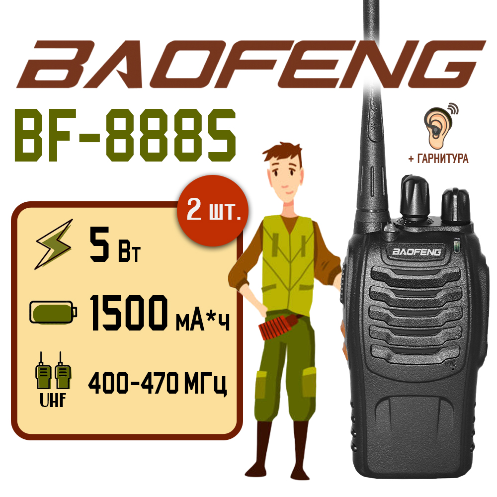 

Портативная радиостанция Baofeng BF-888s 5 Вт / Черная комплект 2 шт / UHF, Черный, BF-888s