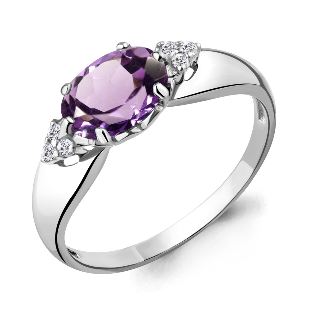 

Кольцо из серебра с аметистом\фианитом Aquamarine Aquamarine 6914704А_925_р р. 18, 6914704А_925_р