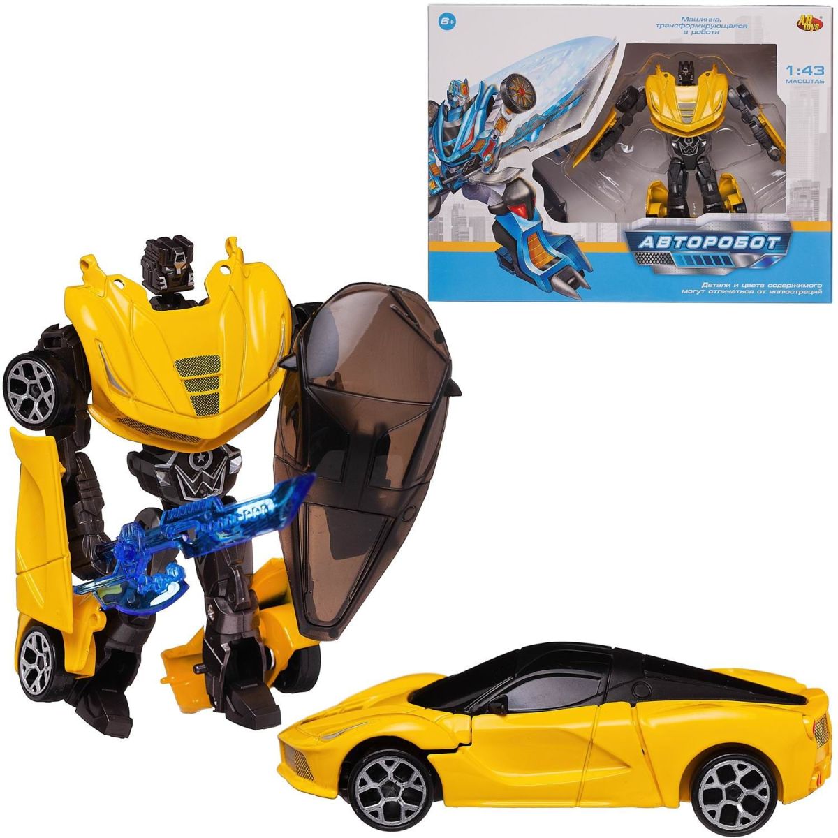 

Робот-трансформер ABtoys Авторобот желтый в коробке, 1:43