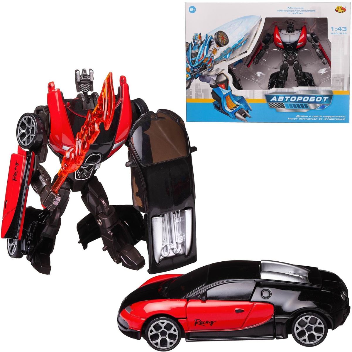 

Робот-трансформер ABtoys Авторобот черно-красный в коробке, 1:43