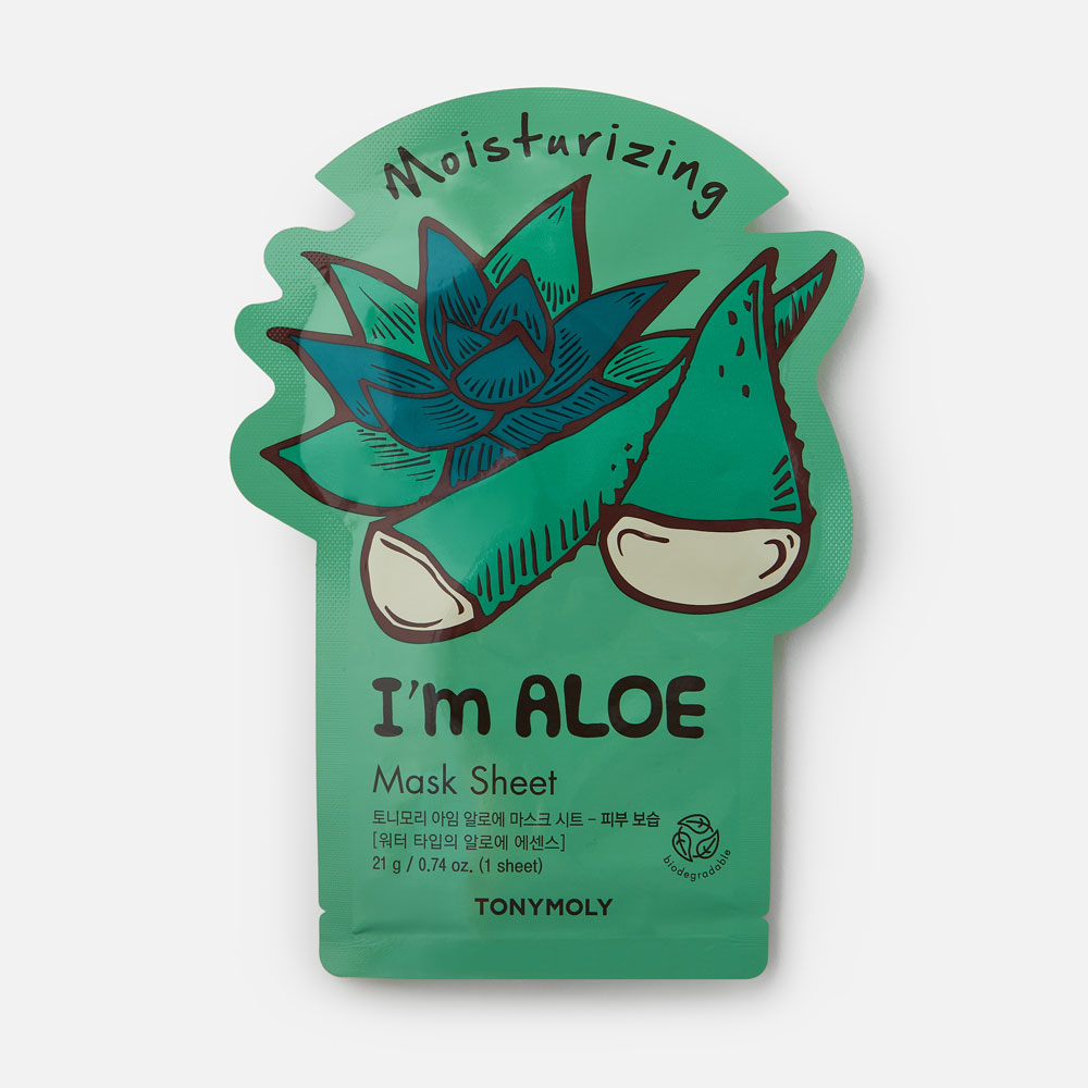 

Маска для лица TONY MOLY I'm Real Aloe тканевая, увлажняющая 21 г, i'm Real Aloe Mask Sheet