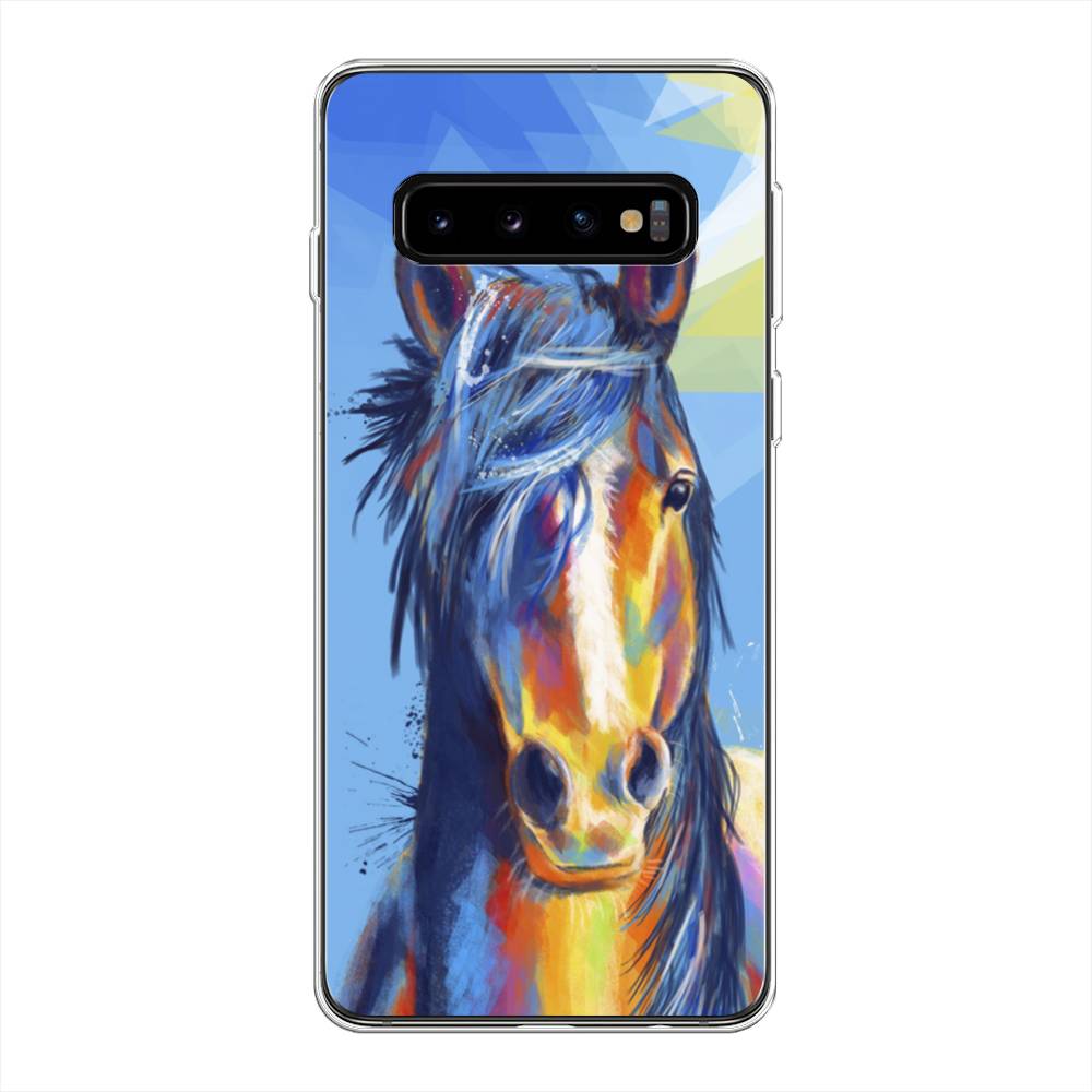 

Чехол на Samsung Galaxy S10 Plus "Лошадь арт 3", Голубой;желтый;синий, 27150-1